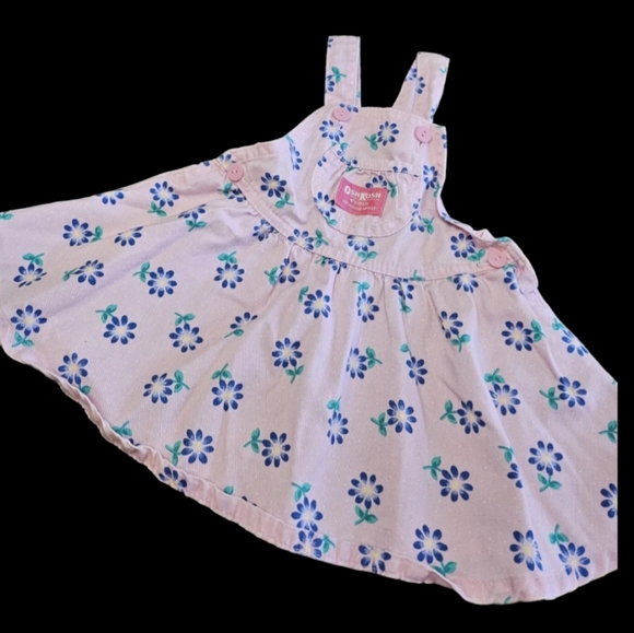 Vintage OshKosh B'Gosh Girls Flower Overall Dress Size 24m Made in USA - Picture 1 of 16